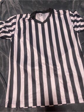 Murray Men's Referee Jersey V-Neck Size L Black & White Stripe Polyester